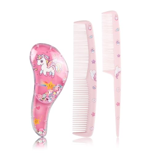 MAYCREATE® 3 PCS Little Girls Hair Brush Easily Brushed Through Tangles-No Liquid, Foam Ball Unicorn Gifts Play for Kids Age 3-8-Pink MAYCREATE® 3 PCS Little Girls Hair Brush Easily Brushed Through Tangles-No Liquid, Foam Ball Unicorn Gifts Play for Kids Age 3-8-Pink